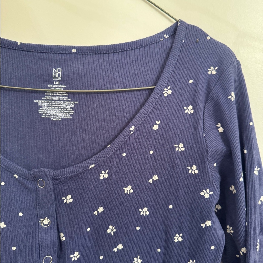 Blue Floral Long Sleeve Nightgown
